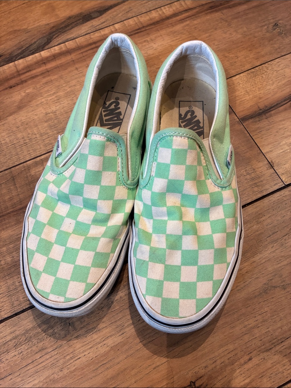 Vans Checkerboard Slip-On Sneakers - Mint Green & White